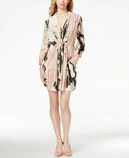 Vestido para mujer Bar III estampado sobrepelliz cintura imperio rosa beige S