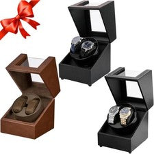 Rotación Automática Reloj Único Enrollador Caja Cuero Almacenamiento Vitrina Regalo EE. UU.