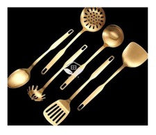 Juego de herramientas de utensilios de cocina de acero inoxidable dorado paleta giratoria cuchara