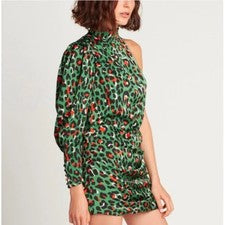 Mini Vestido Choosy Untamed Para Mujer Un Hombro Estampado Animal Satinado Talla XS NUEVO CON ETIQUETAS