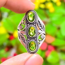 Anillo de joyería de regalo de plata de ley 925 con piedras preciosas de peridoto talla 7 regalo para ella k552