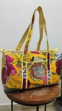 Bolso de Lona Acolchado Algodón Floral Amarillo Indio Bolsos para Mujer Bolso de Viaje EE. UU.