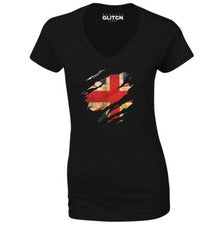 Camiseta desgarrada bandera del Reino Unido cuello en V para mujer país británico retro moda deporte orgullo