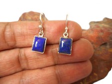 Pendientes colgantes rectangulares de plata de ley 925 con piedras preciosas de lapislázuli azul