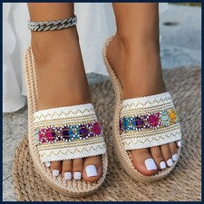 Zapatillas de mujer al aire libre planas zapatos de diseñador mujeres talla grande bohemio étnico