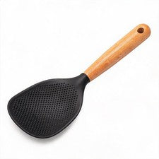 Cuchara de cocina de silicona con mango de madera para olla de arroz y agitación