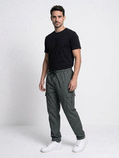 Pantalones cargo grises TS Fashion para hombre L poliéster sarga cordón cintura elástica
