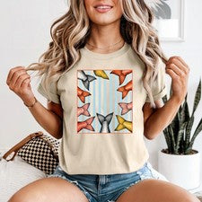Camiseta a rayas costeras cola de pez para mujer estilo costero vida marina regalo para ella