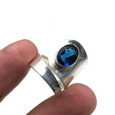 Anillo de regalo de joyería hecha a mano de plata de ley 925 con piedras preciosas de topacio azul de Londres