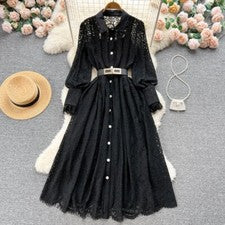 Nuevo Primavera Moda Pasarela Vestidos Negros Para Mujer Manga Linterna s-xxl