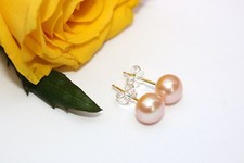 Pendientes de joyería de perlas de agua dulce de cría real rosa de 7 mm pendientes de plata 925