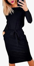 PRETTYGARDEN Mujer’s Vestido Lápiz Cinturón Informal Manga Larga Vaina Bolsillos Grande
