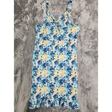 NUEVO Vestido Francesca's GB Moda Londres Para Mujer XL Azul Amarillo Floral Corbata con Volantes