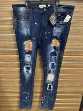 Pantalones de mezclilla Evolution FWRD para hombre ajustados desgastados parcheados moda urbana elásticos 42x34