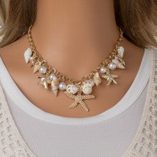 Collar de perlas estrella de mar concha de mar joyas dijes playa mar