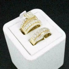 Juego de anillos de boda su trío nupcial enchapados en oro amarillo creado en laboratorio compromiso