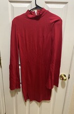 Nuevo Vestido Para Mujer Día y Noche Rojo Verdadero Manga Larga Bodycon Elástico Talla Mediana