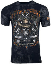 Camiseta Affliction Para Hombre AC OUTBACK Calavera Motociclista Negra Tatuaje S-5XL