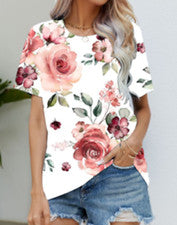 Blusa Camiseta Mujer Crimson Rose Gráfico Moda Manga Corta Sedoso Suave