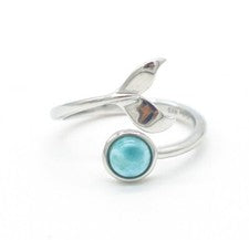 Anillo Larimar Ajustable Natural Plata de Ley 925 - Cola de Ballena Hawaiana