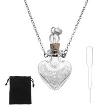 Collar Botella Perfume Vial Corazón 29mm con Bolsa de Terciopelo Cuentagotas, Blanco