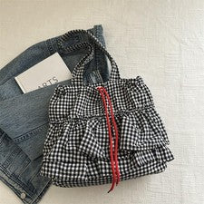Bolso de hombro de lona con cordón a cuadros con volantes de gran capacidad Fas para mujer