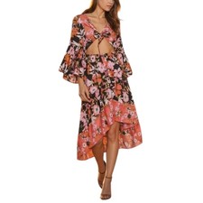 NUEVO CON ETIQUETAS RAGA Maxi Vestido Para Mujer Estampado Floral Corte Mariposa Alto-Bajo Talla: S, M