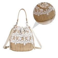 Bolso de hombro tejido de paja de 1 pieza Bolso de hombro de encaje de moda para mujer