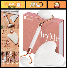 Juego de rodillos de jade y Gua Sha para masaje facial, herramientas para el cuidado de la piel, alivio de hinchazón, S