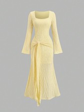 Vestido largo liso mujer escote cuadrado