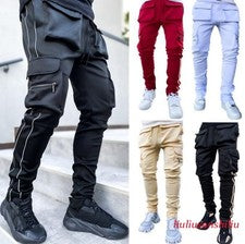 Pantalones reflectantes de bolsillo cargo para hombre informales para correr ropa de calle rectos moda