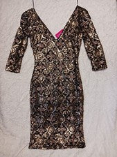 Vestido de diseñador de lentejuelas doradas A'gaci para mujer talla pequeña nuevo con etiquetas