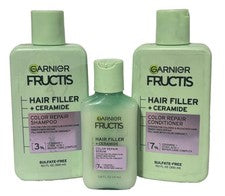 3x Garnier Fructis Relleno Cabello Ceramida Color Reparación Champú, Acondicionador, Suero