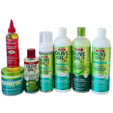 Paquete de cuidado y peinado del cabello SRO: champú, sin enjuague, suero térmico, aceites y mous rizador
