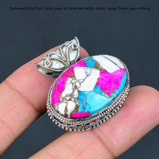 Nuevo colgante artesanal de plata esterlina ovalado de algodón caramelo turquesa piedras preciosas vintage
