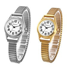 Reloj pulsera ultra delgado de fácil lectura con correa elástica para mujer