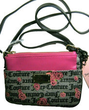 Juicy Couture Mujer Bandolera Bolso Extraíble Conjunto Rosa Flor Negro Nuevo con Etiquetas
