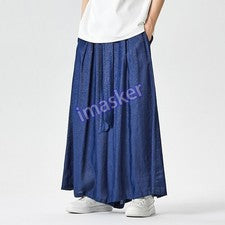 Pantalones sueltos de pierna ancha al tobillo estilo chino para hombre talla grande con cordón cintura
