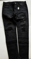 Moda Nova Hombre Negro Río Desgastado Rasgado Ajustado Jeans Jeans 36W X 31L