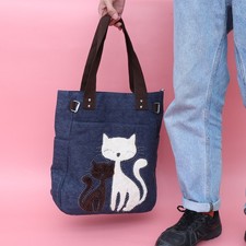 Bolso de Lona para Mujer Estrás Patrón de Gato Bolsos de Mano Bolso de Hombro Informal Grande