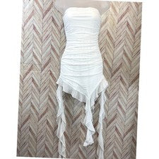 NUEVO SHEIN Mujer S Blanco Bodycon Mini Vestido Sin Tirantes Coqueta Volantes Fiesta Elegante