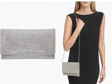 NINA Kimora Cristal Embellecido Mujer Bolso de Hombro Clutch-Plata Metálico