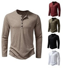 Camisa De Manga Larga Moda Lujo Camiseta Elegante Algodón Cuello V Para Hombres