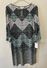 Vestido Dana BUCHMAN MUJER 10 Multicolor Estampado Geométrico Manga 3/4 Nuevo Con Etiquetas