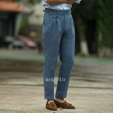 Hombres Verano Lino Delgado Informal Pantalones Pierna Recta Negocios Informales Pantalones Cortos