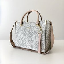 Nuevo Clásico Calvin Klein Para Mujer Mediano Bolso de Mano Cartera Monograma Beige Crema