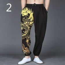 Hombres Harén Pantalones Pantalones Sueltos Informales Dragón Retro Sueltos Moda Negro Elegante