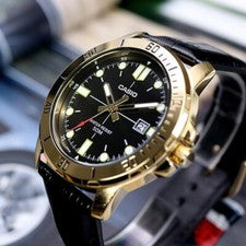 Reloj Casio MTP-VD01GL-1E Diver Look Informal Hombre Cuero Negro Dorado