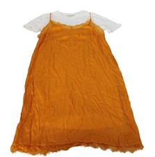 VESTIDO SEÑORA DOBLE BLANCO NARANJA ROPA VILA TALLA S 36 NUEVO