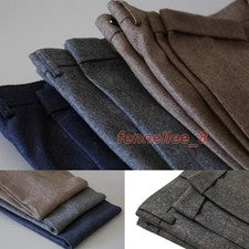 Pantalones de pierna ancha de pierna recta para hombre espiga estilo británico lana noveno pantalón